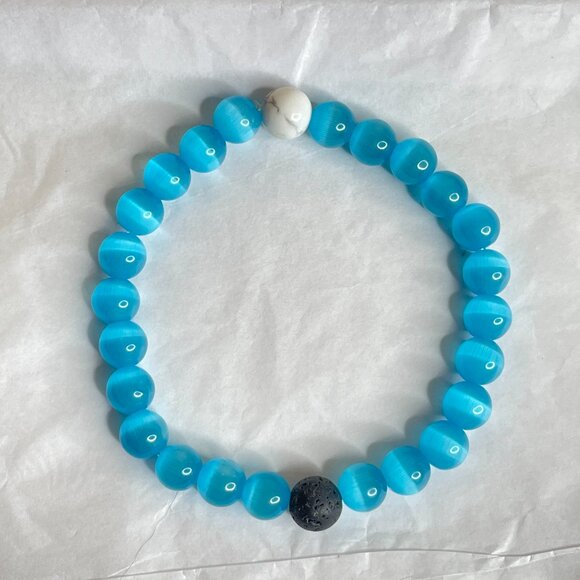 Hamoery Blue Cat Eye & Lava Stone Bracelet - Picture 4 of 14